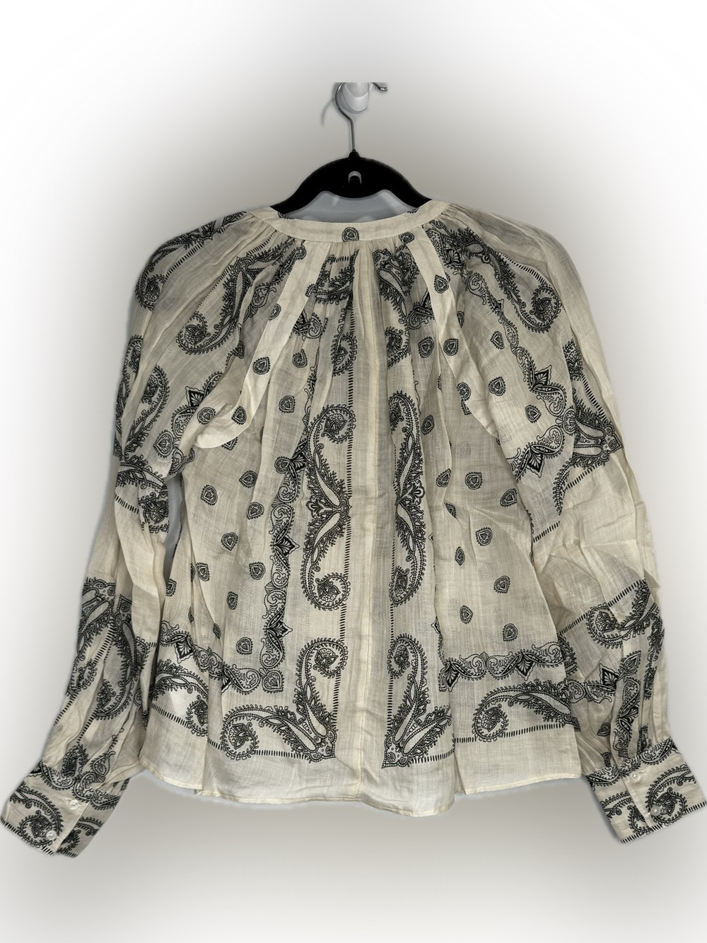 J.Crew Popover Boho Top Bandana Print Ramie Natural Black Casual XXS - Picture 4 of 9